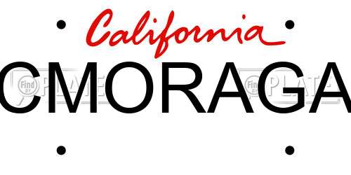 CMORAGA California License Plate