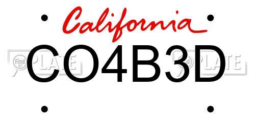 CO4B3D California License Plate