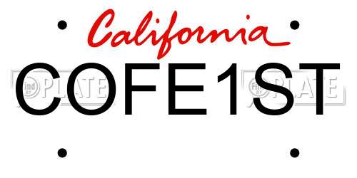 COFE1ST California License Plate