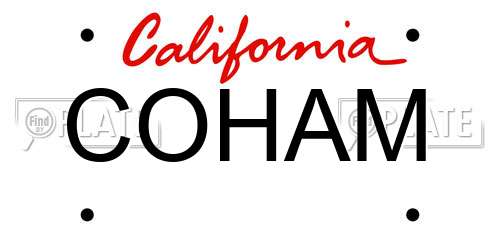 COHAM California License Plate