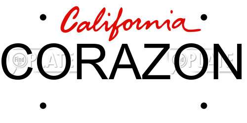 CORAZON California License Plate