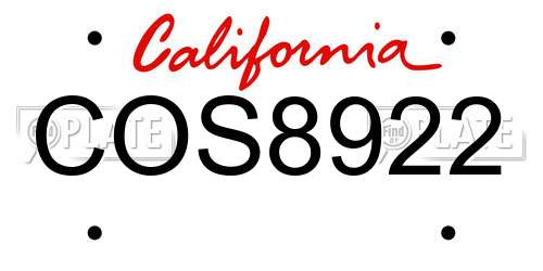 COS8922 California License Plate