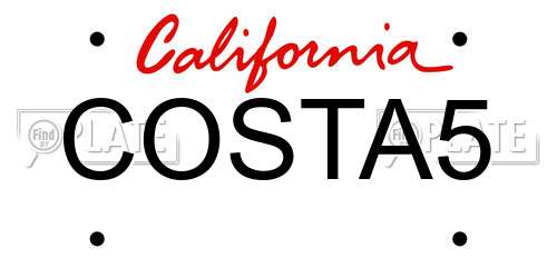 COSTA5 California License Plate