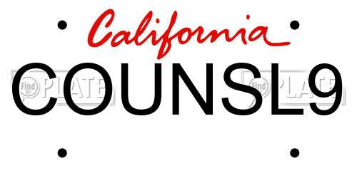COUNSL9 California License Plate