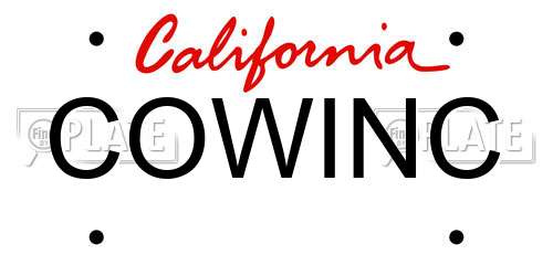 COWINC California License Plate