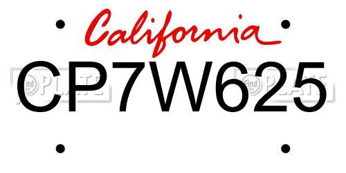 CP7W625 California License Plate