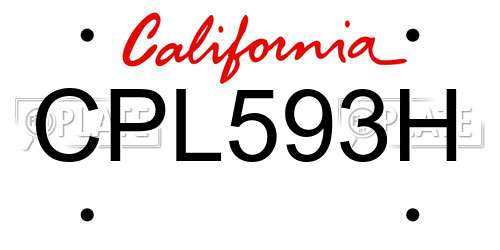 CPL593H California License Plate