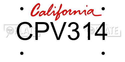 CPV314 California License Plate