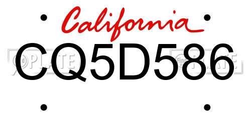 CQ5D586 California License Plate