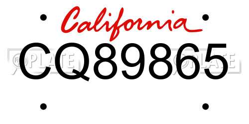 CQ89865 California License Plate
