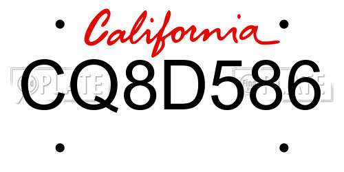 CQ8D586 California License Plate