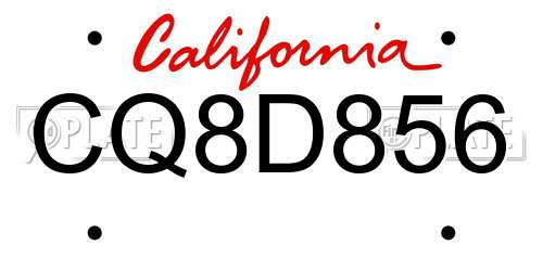 CQ8D856 California License Plate