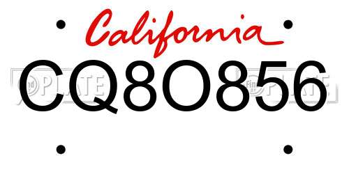 CQ8O856 California License Plate