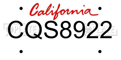 CQS8922 California License Plate