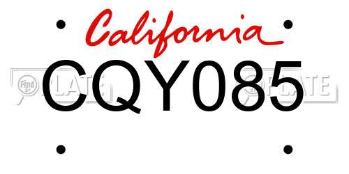 CQY085 California License Plate