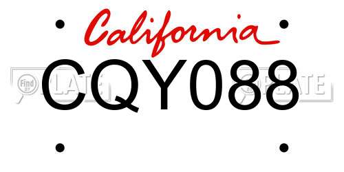 CQY088 California License Plate