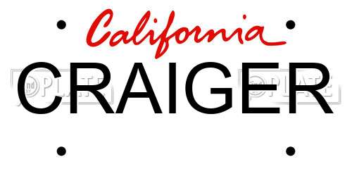 CRAIGER California License Plate