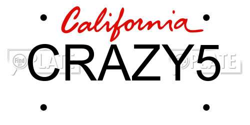 CRAZY5 California License Plate