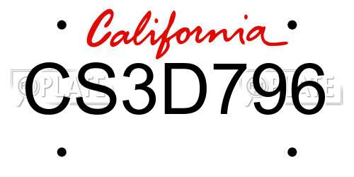 CS3D796 California License Plate