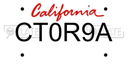 CT0R9A California License Plate