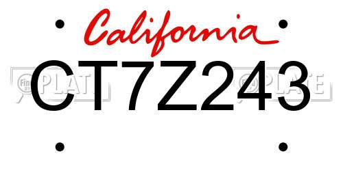 CT7Z243 California License Plate