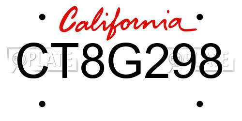 CT8G298 California License Plate