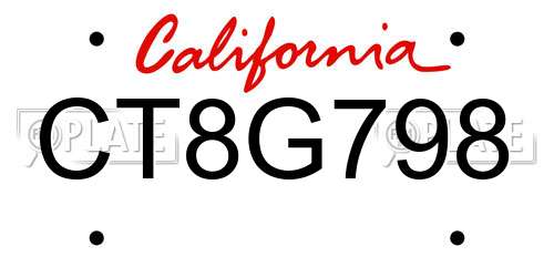 CT8G798 California License Plate