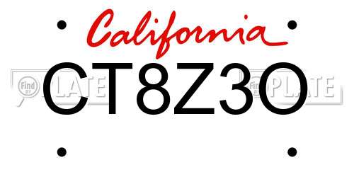 CT8Z3O California License Plate