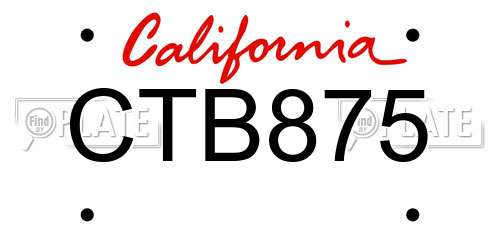 CTB875 California License Plate