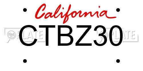 CTBZ30 California License Plate