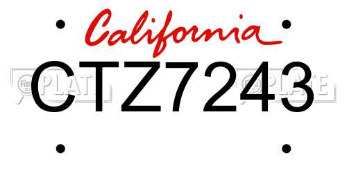 CTZ7243 California License Plate