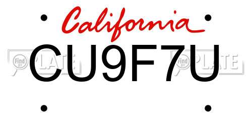 CU9F7U California License Plate