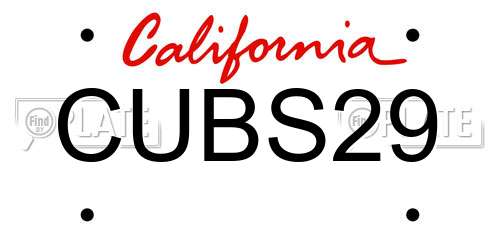 CUBS29 California License Plate