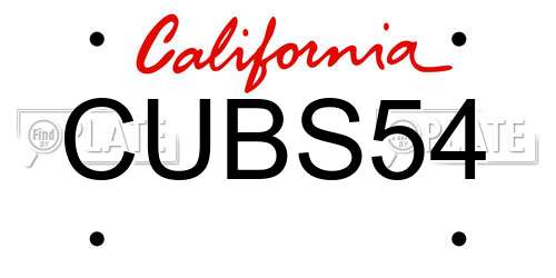CUBS54 California License Plate