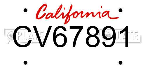 CV67891 California License Plate