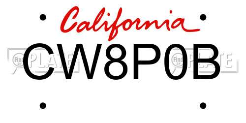 CW8P0B California License Plate