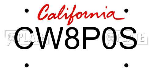 CW8P0S California License Plate