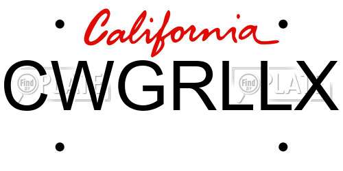 CWGRLLX California License Plate