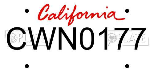 CWN0177 California License Plate