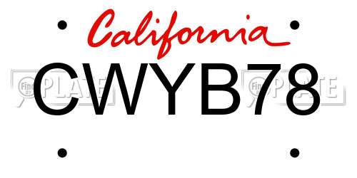 CWYB78 California License Plate