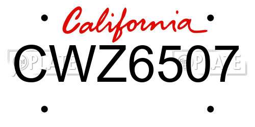 CWZ6507 California License Plate