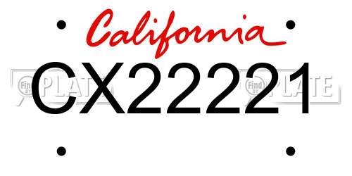 CX22221 California License Plate