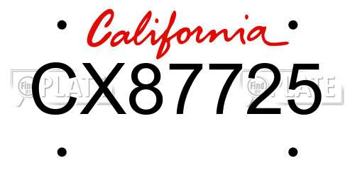 CX87725 California License Plate