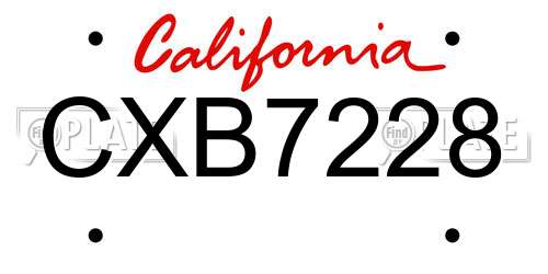 CXB7228 California License Plate