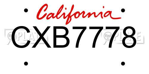 CXB7778 California License Plate