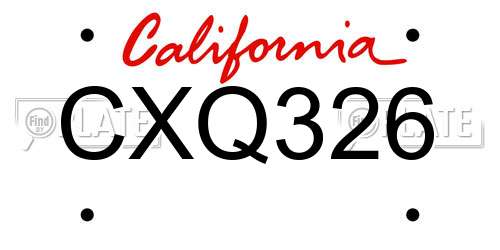 CXQ326 California License Plate