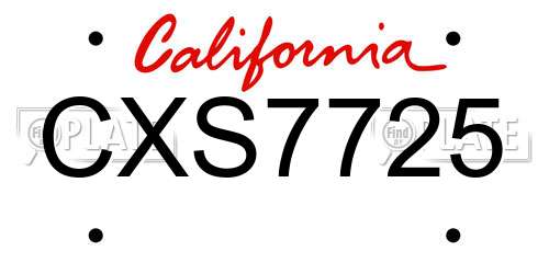 CXS7725 California License Plate