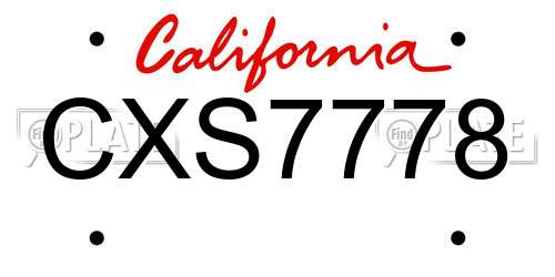 CXS7778 California License Plate