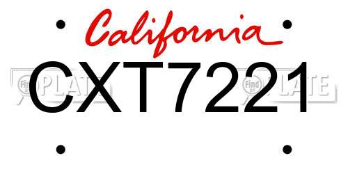 CXT7221 California License Plate