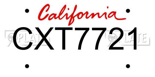 CXT7721 California License Plate
